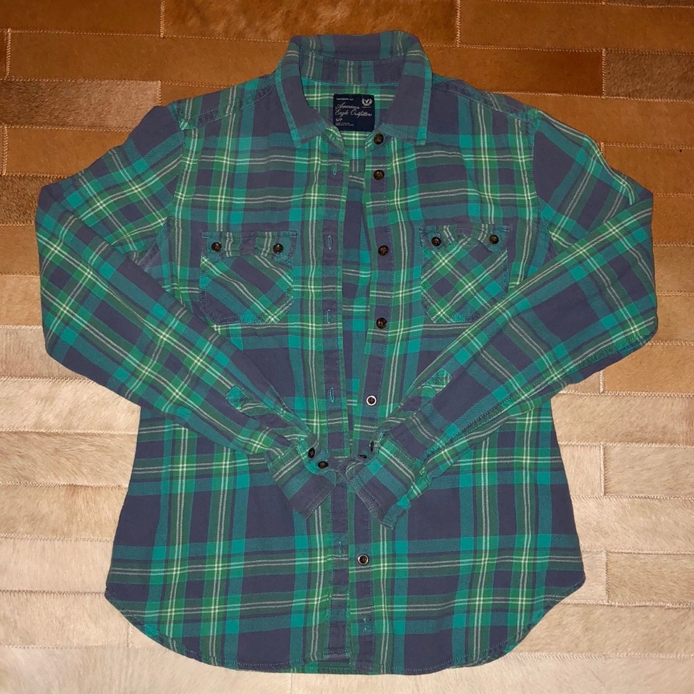 Blue/Green Flannel Shirt By American Eagle